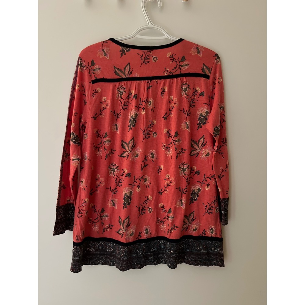 Lucky Brand Women Coral Red Floral Paisley Split Neck Top 7W63002 Size M NEW - Picture 4 of 11